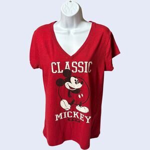 Disney Youth XL (15-17) Classic Mickey V-Neck Tee Red Relaxed